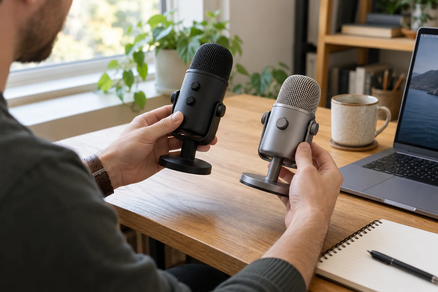 Blogger comparing two microphones for a Black Friday affiliate marketing guide